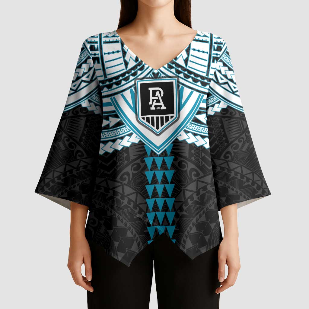 Personalized Port Adelaide Power Kimono Sleeve Blouse Polynesian Tribal Pattern Heritage Football