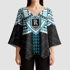 Personalized Port Adelaide Power Kimono Sleeve Blouse Polynesian Tribal Pattern Heritage Football