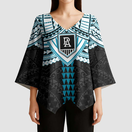 Personalized Port Adelaide Power Kimono Sleeve Blouse Polynesian Tribal Pattern Heritage Football