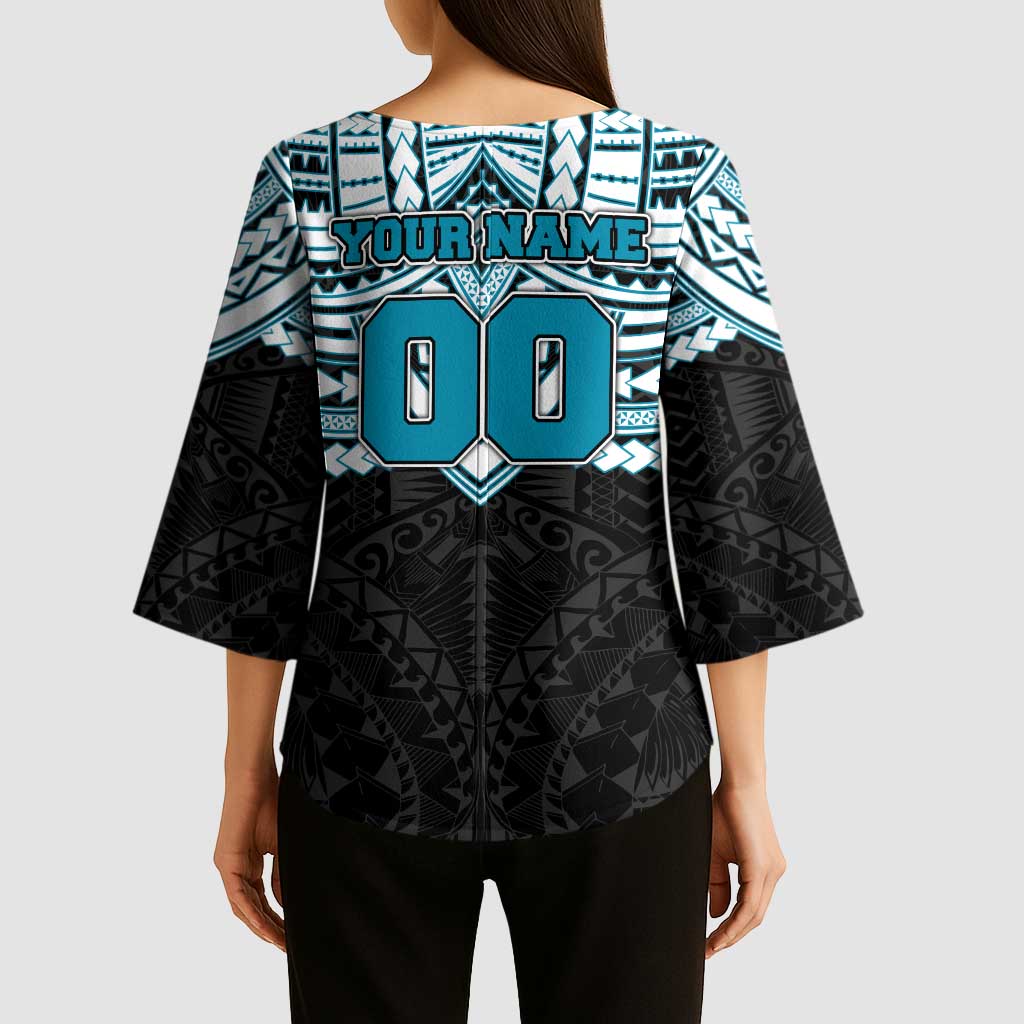 Personalized Port Adelaide Power Kimono Sleeve Blouse Polynesian Tribal Pattern Heritage Football