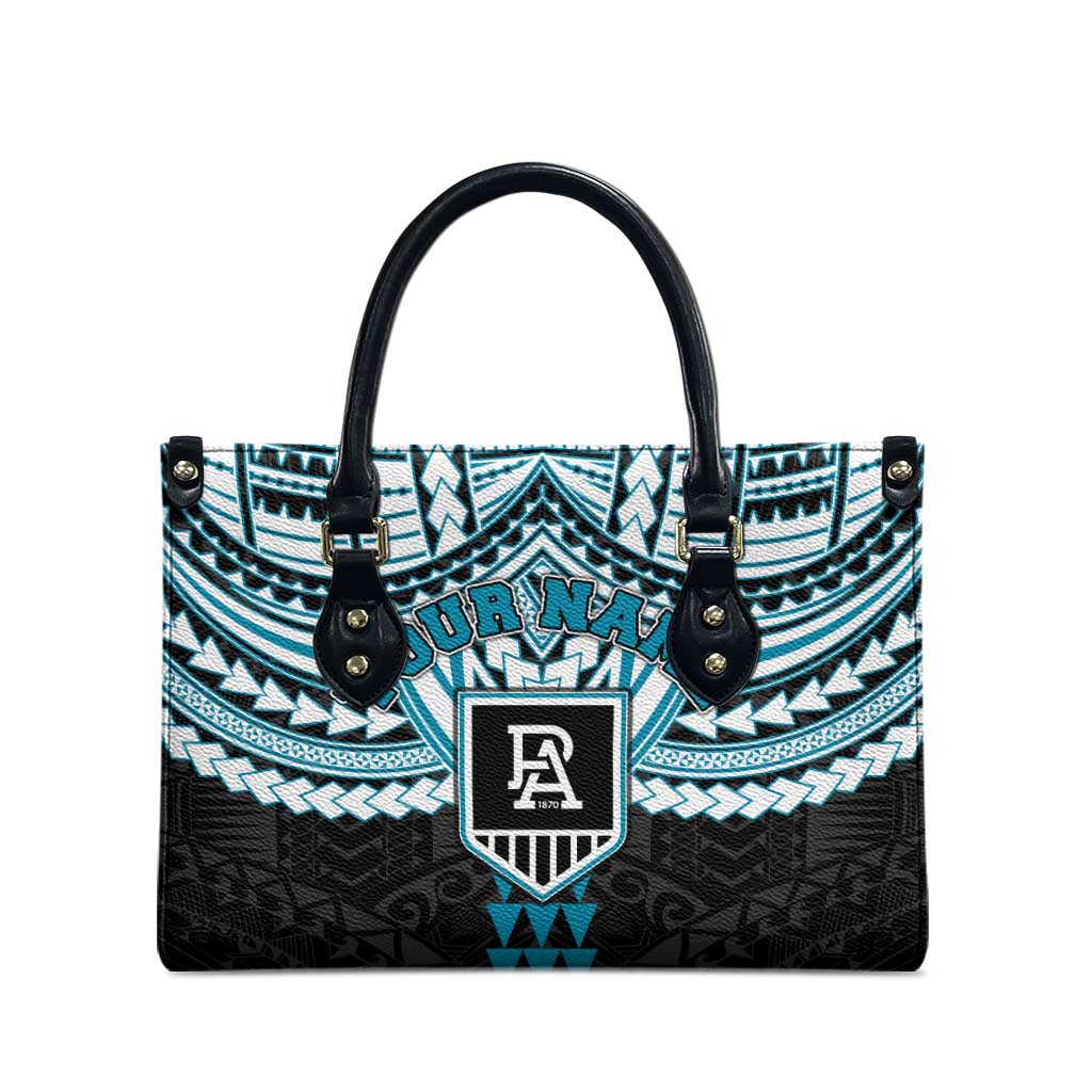 Personalized Port Adelaide Power Leather Bag Polynesian Tribal Pattern Heritage Football
