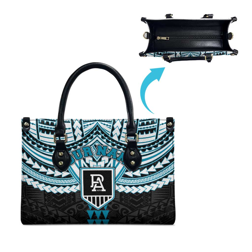 Personalized Port Adelaide Power Leather Bag Polynesian Tribal Pattern Heritage Football