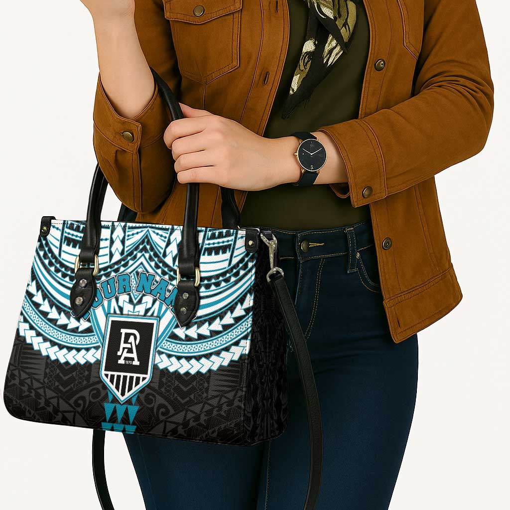 Personalized Port Adelaide Power Leather Bag Polynesian Tribal Pattern Heritage Football