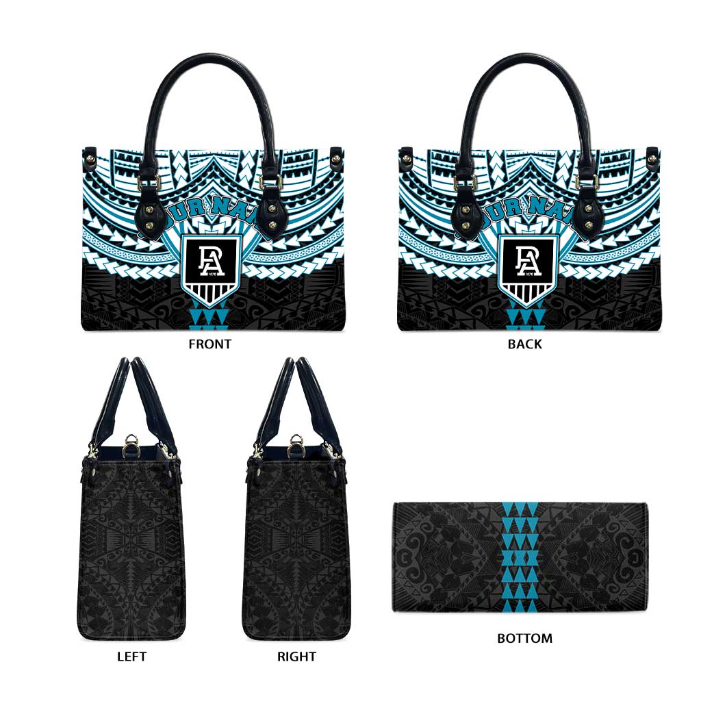 Personalized Port Adelaide Power Leather Bag Polynesian Tribal Pattern Heritage Football