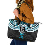 Personalized Port Adelaide Power Leather Tote Bag Polynesian Tribal Pattern Heritage Football