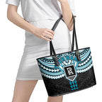 Personalized Port Adelaide Power Leather Tote Bag Polynesian Tribal Pattern Heritage Football