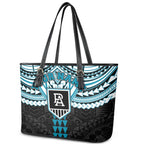 Personalized Port Adelaide Power Leather Tote Bag Polynesian Tribal Pattern Heritage Football