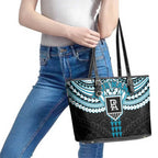 Personalized Port Adelaide Power Leather Tote Bag Polynesian Tribal Pattern Heritage Football