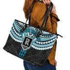 Personalized Port Adelaide Power Leather Tote Bag Polynesian Tribal Pattern Heritage Football