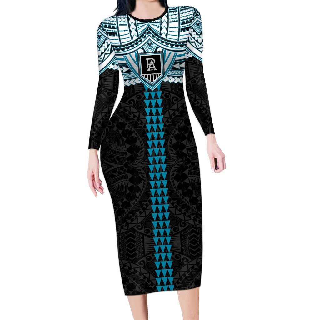 Personalized Port Adelaide Power Long Sleeve Bodycon Dress Polynesian Tribal Pattern Heritage Football
