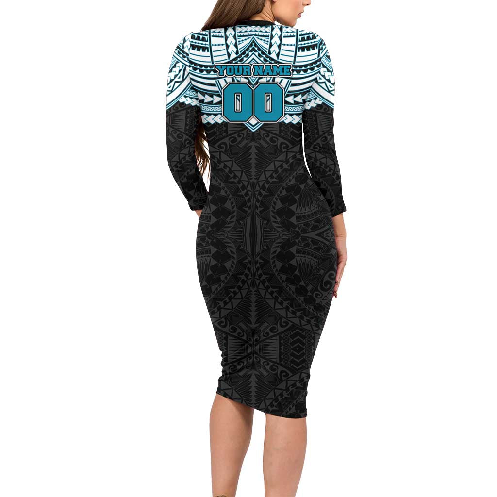 Personalized Port Adelaide Power Long Sleeve Bodycon Dress Polynesian Tribal Pattern Heritage Football
