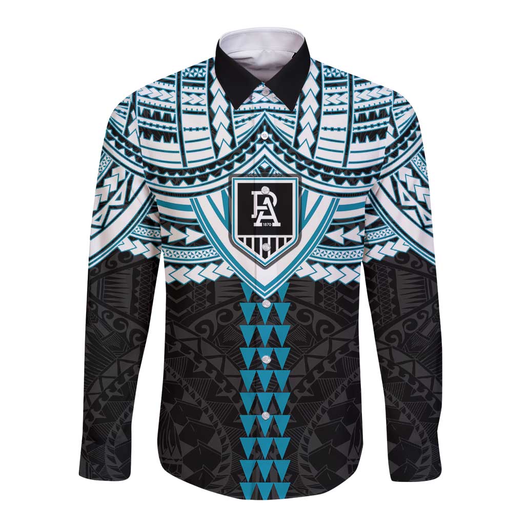 Personalized Port Adelaide Power Long Sleeve Button Shirt Polynesian Tribal Pattern Heritage Football
