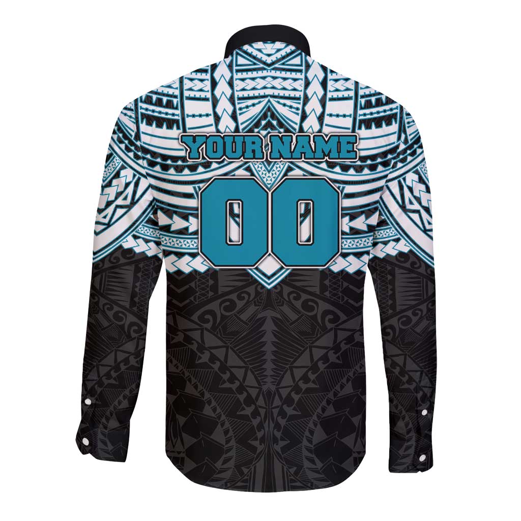 Personalized Port Adelaide Power Long Sleeve Button Shirt Polynesian Tribal Pattern Heritage Football