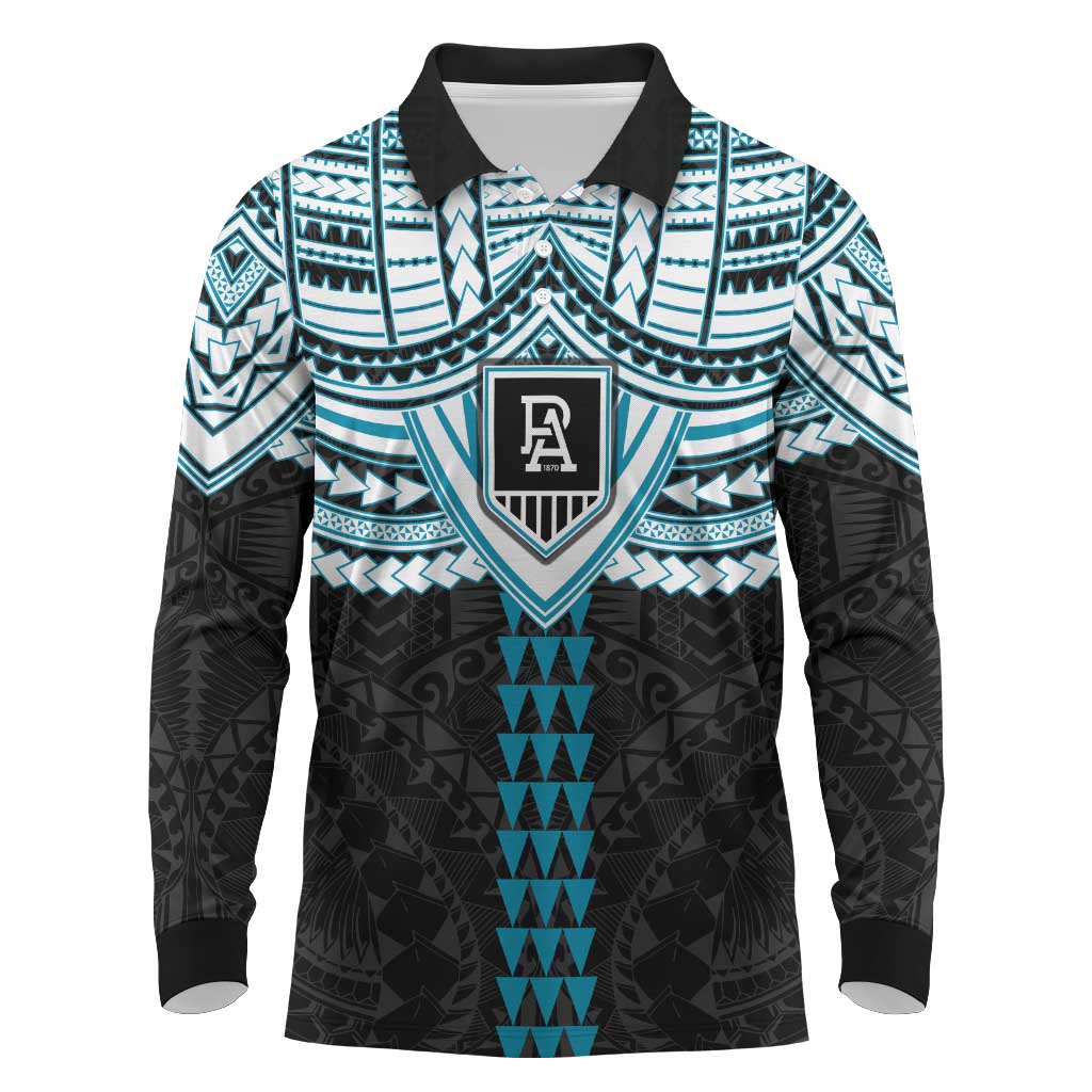Personalized Port Adelaide Power Long Sleeve Polo Shirt Polynesian Tribal Pattern Heritage Football