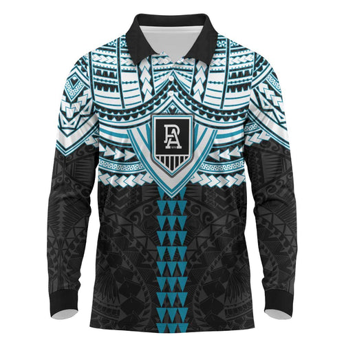 Personalized Port Adelaide Power Long Sleeve Polo Shirt Polynesian Tribal Pattern Heritage Football