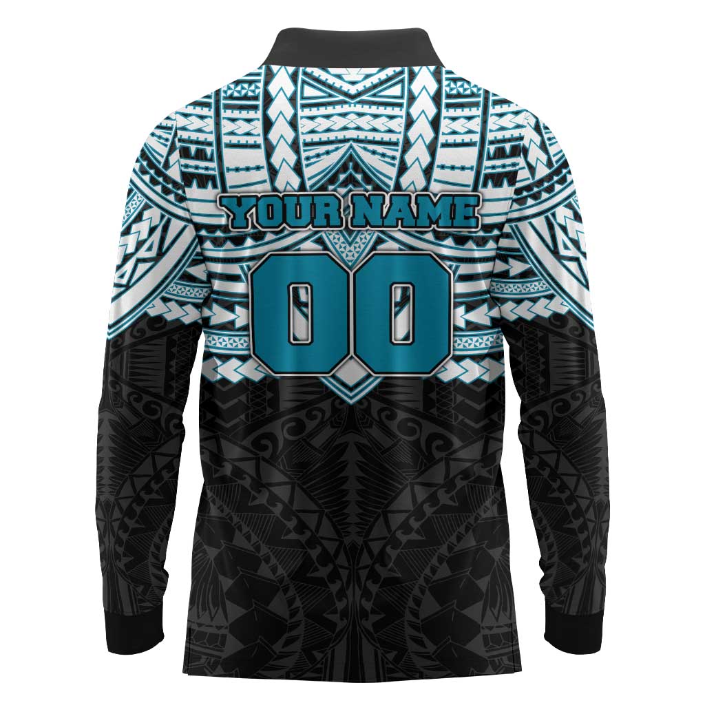 Personalized Port Adelaide Power Long Sleeve Polo Shirt Polynesian Tribal Pattern Heritage Football