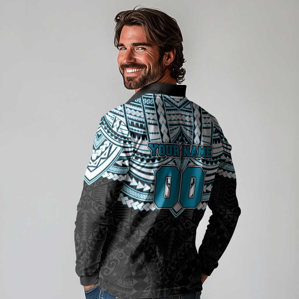 Personalized Port Adelaide Power Long Sleeve Polo Shirt Polynesian Tribal Pattern Heritage Football