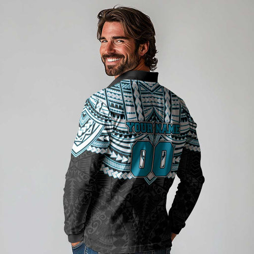 Personalized Port Adelaide Power Long Sleeve Polo Shirt Polynesian Tribal Pattern Heritage Football