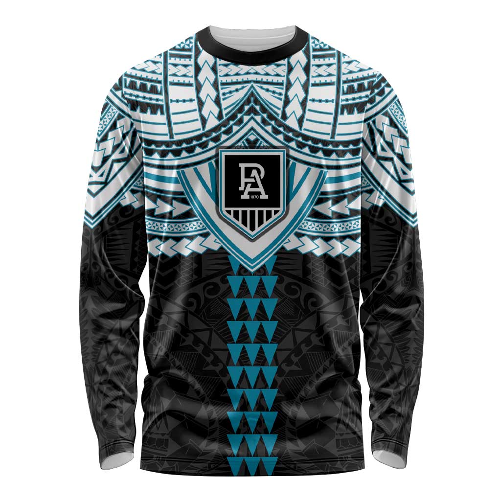 Personalized Port Adelaide Power Long Sleeve Shirt Polynesian Tribal Pattern Heritage Football