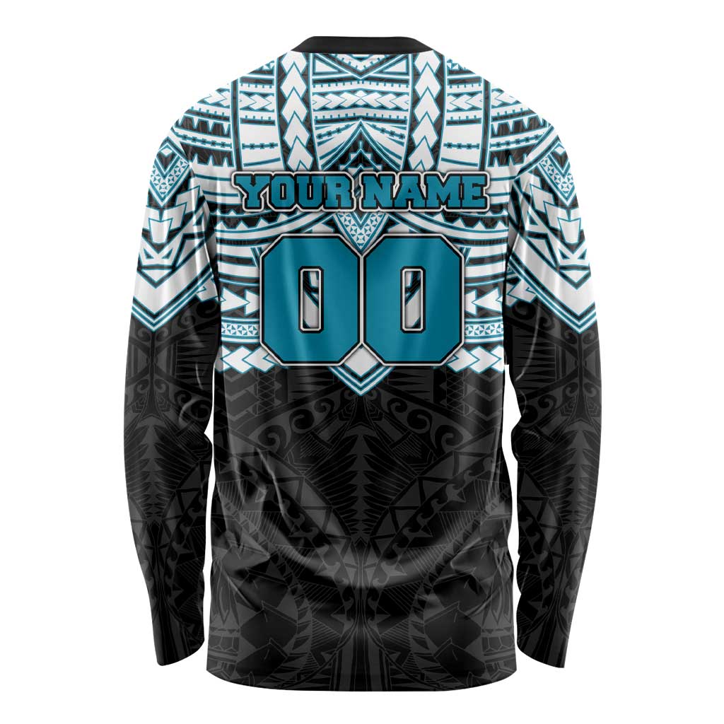 Personalized Port Adelaide Power Long Sleeve Shirt Polynesian Tribal Pattern Heritage Football