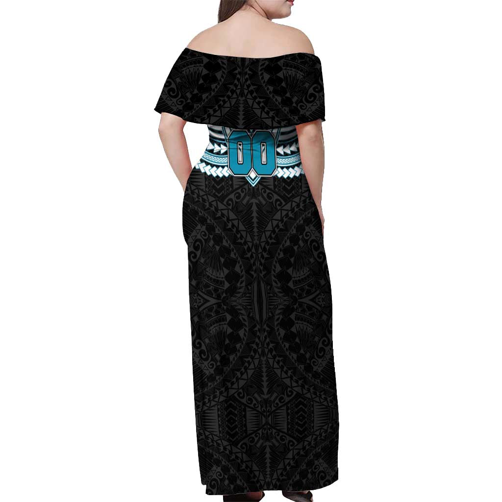 Personalized Port Adelaide Power Off Shoulder Maxi Dress Polynesian Tribal Pattern Heritage Football