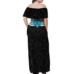 Personalized Port Adelaide Power Off Shoulder Maxi Dress Polynesian Tribal Pattern Heritage Football