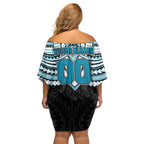 Personalized Port Adelaide Power Off Shoulder Short Dress Polynesian Tribal Pattern Heritage Football