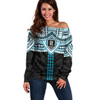 Personalized Port Adelaide Power Off Shoulder Sweater Polynesian Tribal Pattern Heritage Football