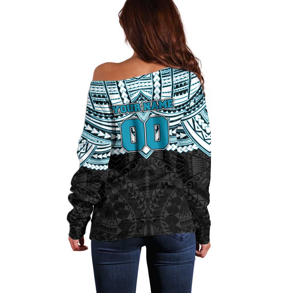 Personalized Port Adelaide Power Off Shoulder Sweater Polynesian Tribal Pattern Heritage Football
