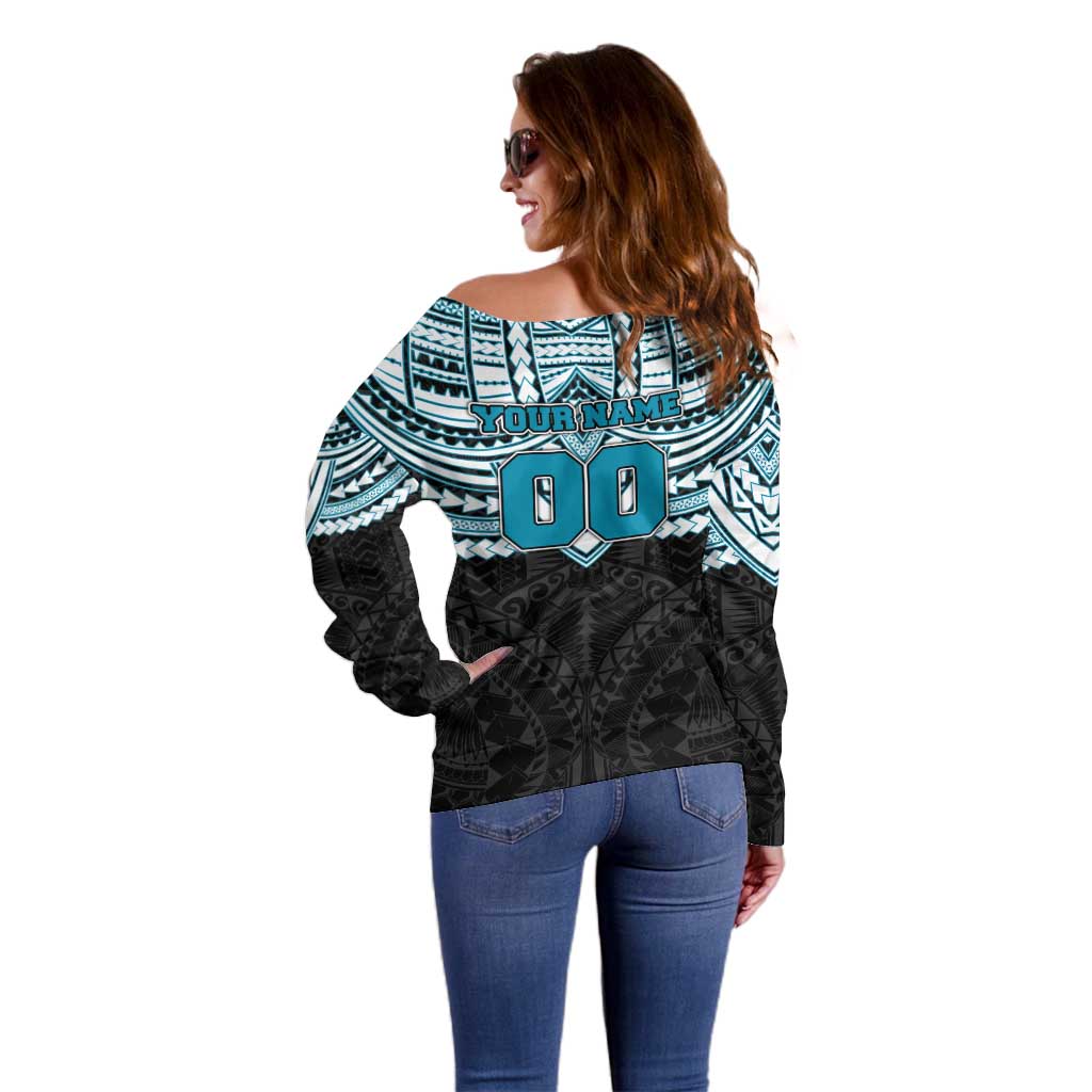 Personalized Port Adelaide Power Off Shoulder Sweater Polynesian Tribal Pattern Heritage Football