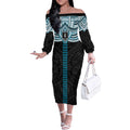 Personalized Port Adelaide Power Off The Shoulder Long Sleeve Dress Polynesian Tribal Pattern Heritage Football
