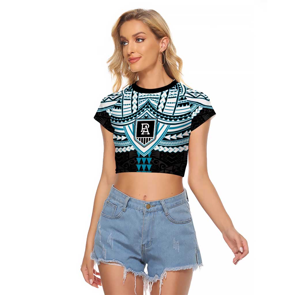 Personalized Port Adelaide Power Raglan Cropped T Shirt Polynesian Tribal Pattern Heritage Football