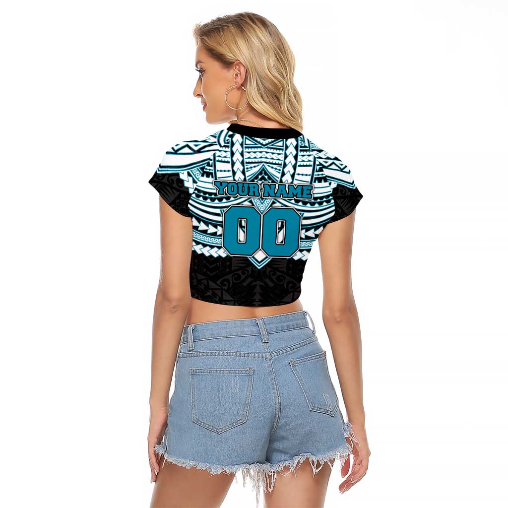 Personalized Port Adelaide Power Raglan Cropped T Shirt Polynesian Tribal Pattern Heritage Football