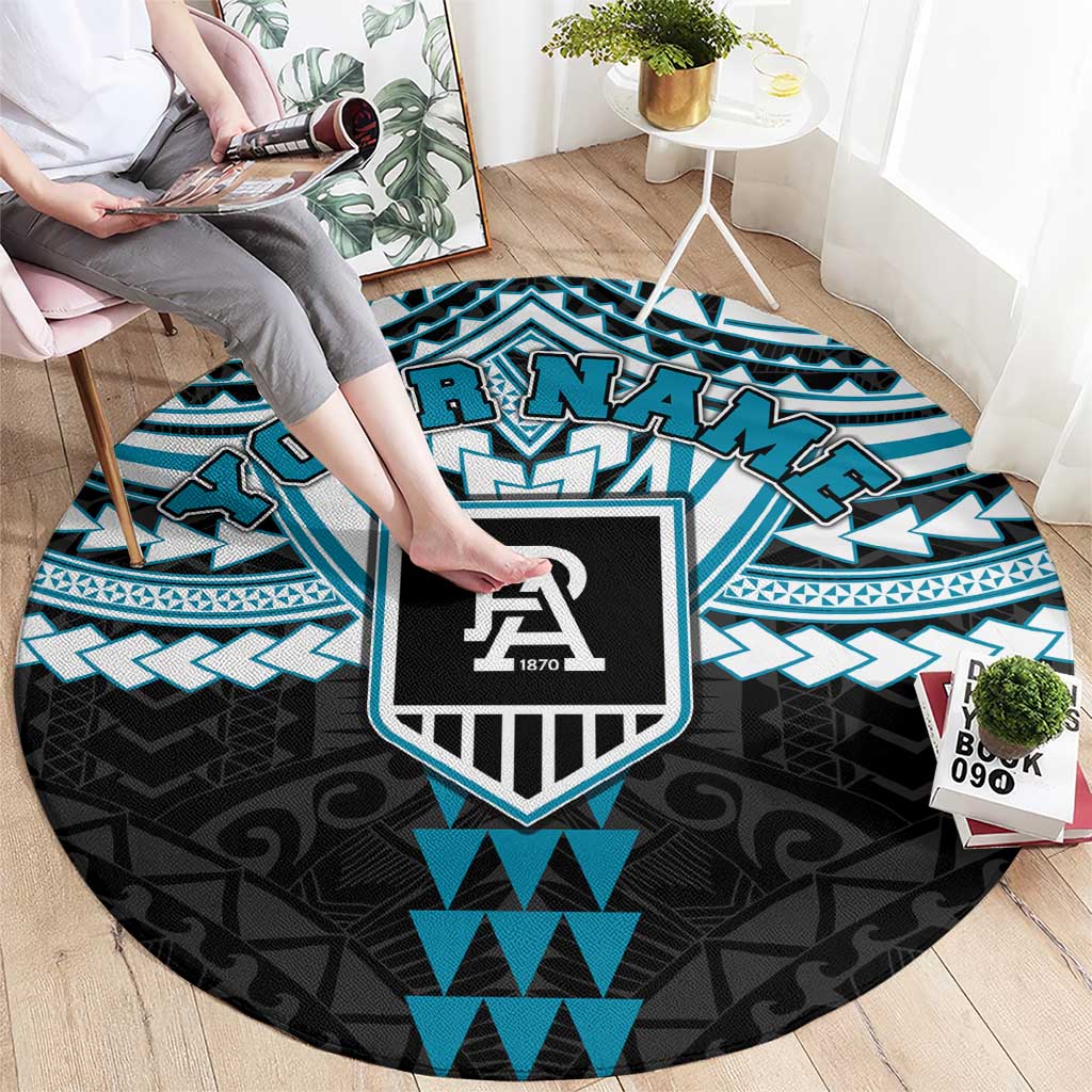 Personalized Port Adelaide Power Round Carpet Polynesian Tribal Pattern Heritage Football