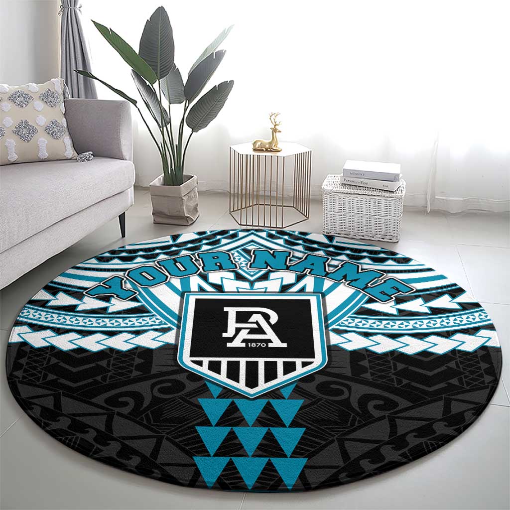 Personalized Port Adelaide Power Round Carpet Polynesian Tribal Pattern Heritage Football