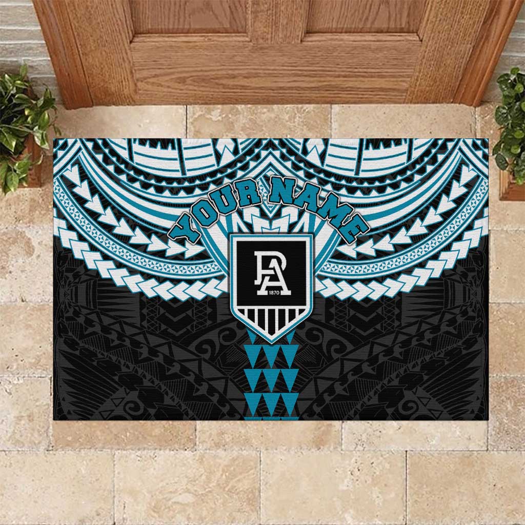Personalized Port Adelaide Power Rubber Doormat Polynesian Tribal Pattern Heritage Football