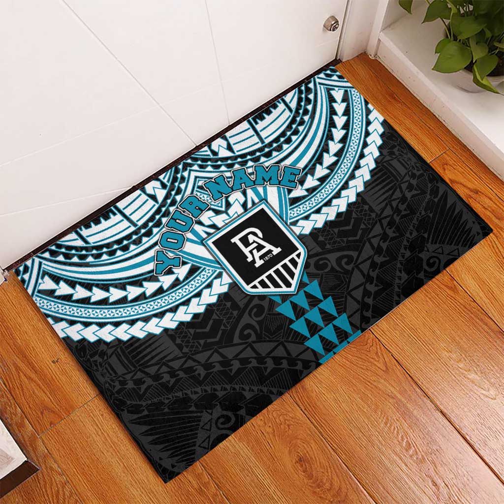 Personalized Port Adelaide Power Rubber Doormat Polynesian Tribal Pattern Heritage Football