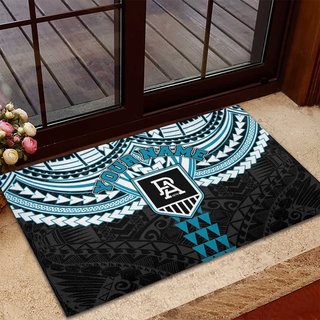 Personalized Port Adelaide Power Rubber Doormat Polynesian Tribal Pattern Heritage Football