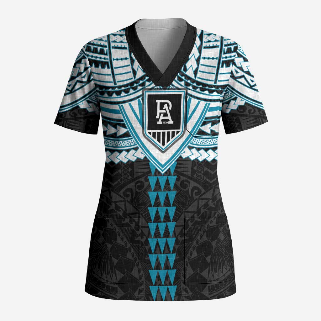 Personalized Port Adelaide Power Scrub Top Polynesian Tribal Pattern Heritage Football