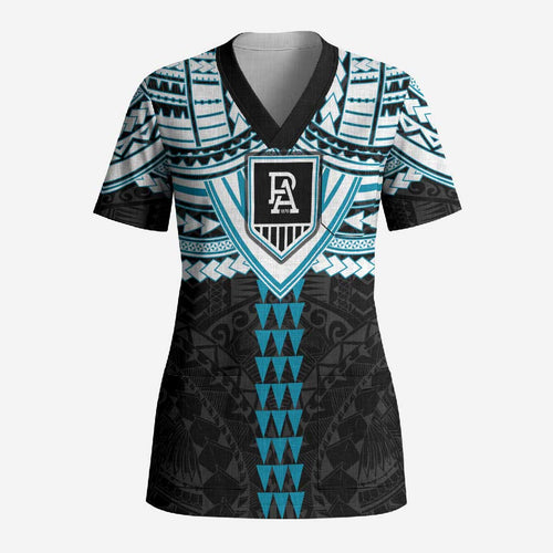 Personalized Port Adelaide Power Scrub Top Polynesian Tribal Pattern Heritage Football