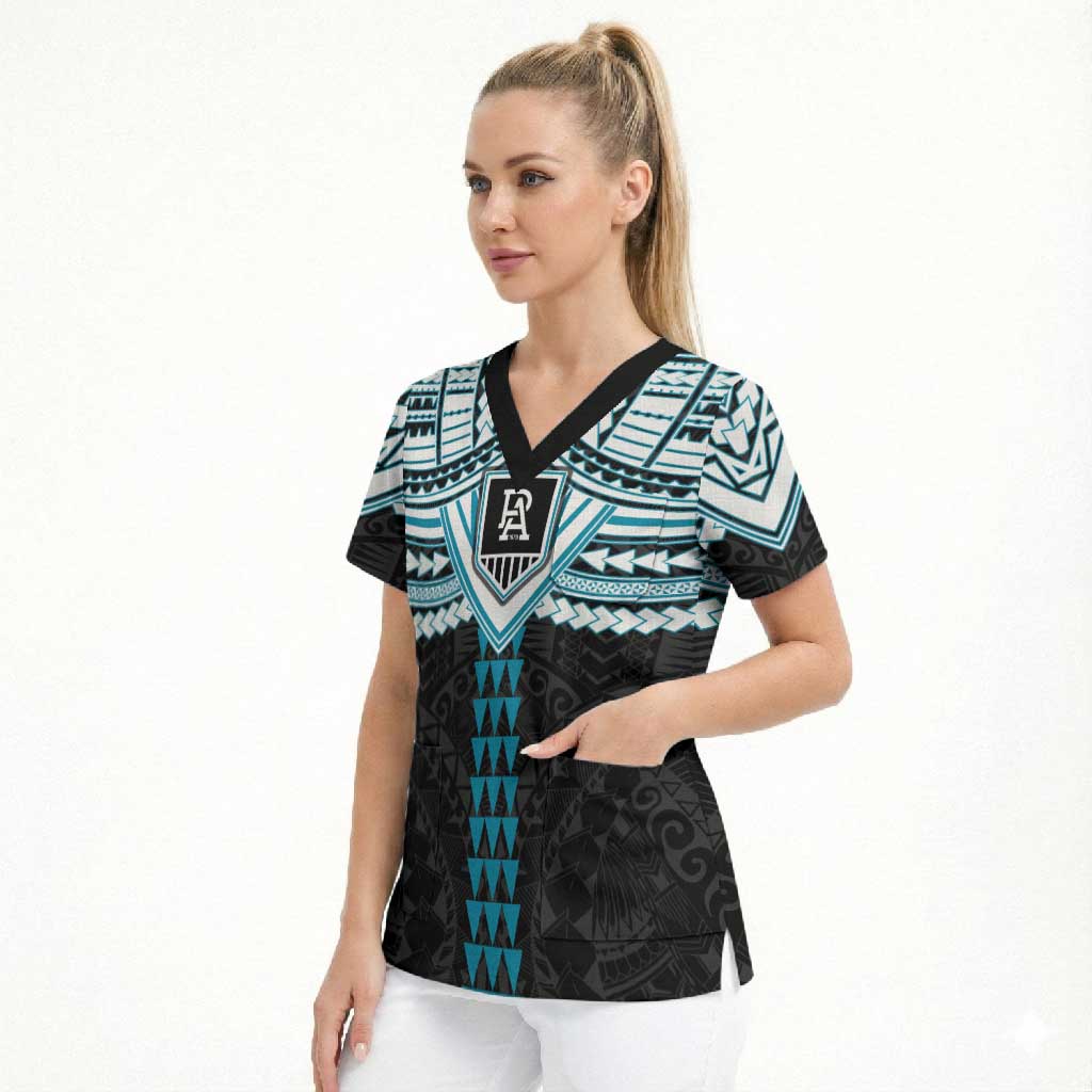 Personalized Port Adelaide Power Scrub Top Polynesian Tribal Pattern Heritage Football