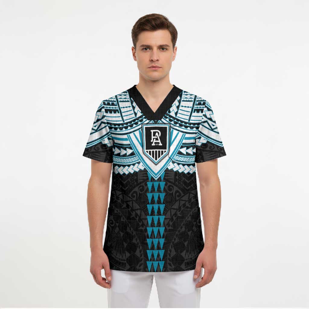 Personalized Port Adelaide Power Scrub Top Polynesian Tribal Pattern Heritage Football