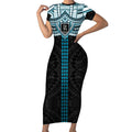 Personalized Port Adelaide Power Short Sleeve Bodycon Dress Polynesian Tribal Pattern Heritage Football