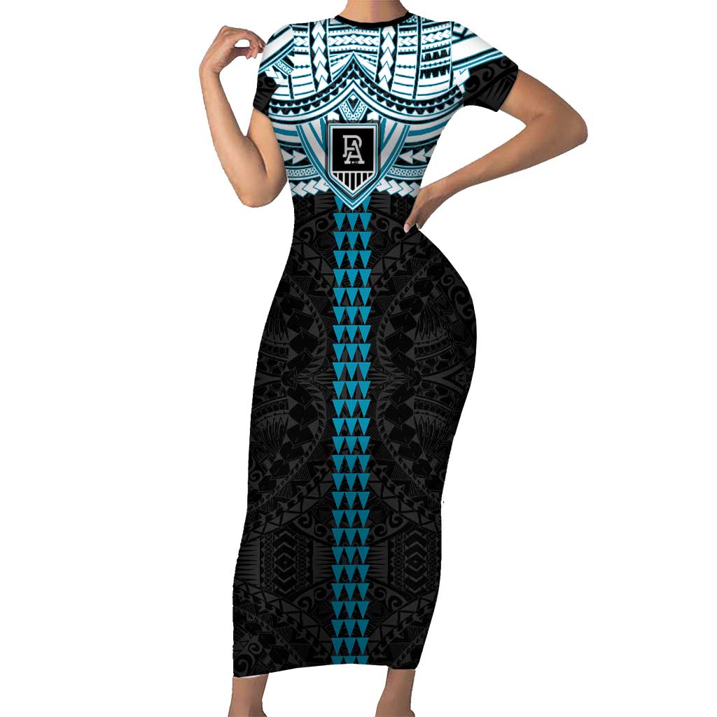 Personalized Port Adelaide Power Short Sleeve Bodycon Dress Polynesian Tribal Pattern Heritage Football