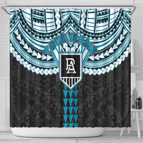 Personalized Port Adelaide Power Shower Curtain Polynesian Tribal Pattern Heritage Football