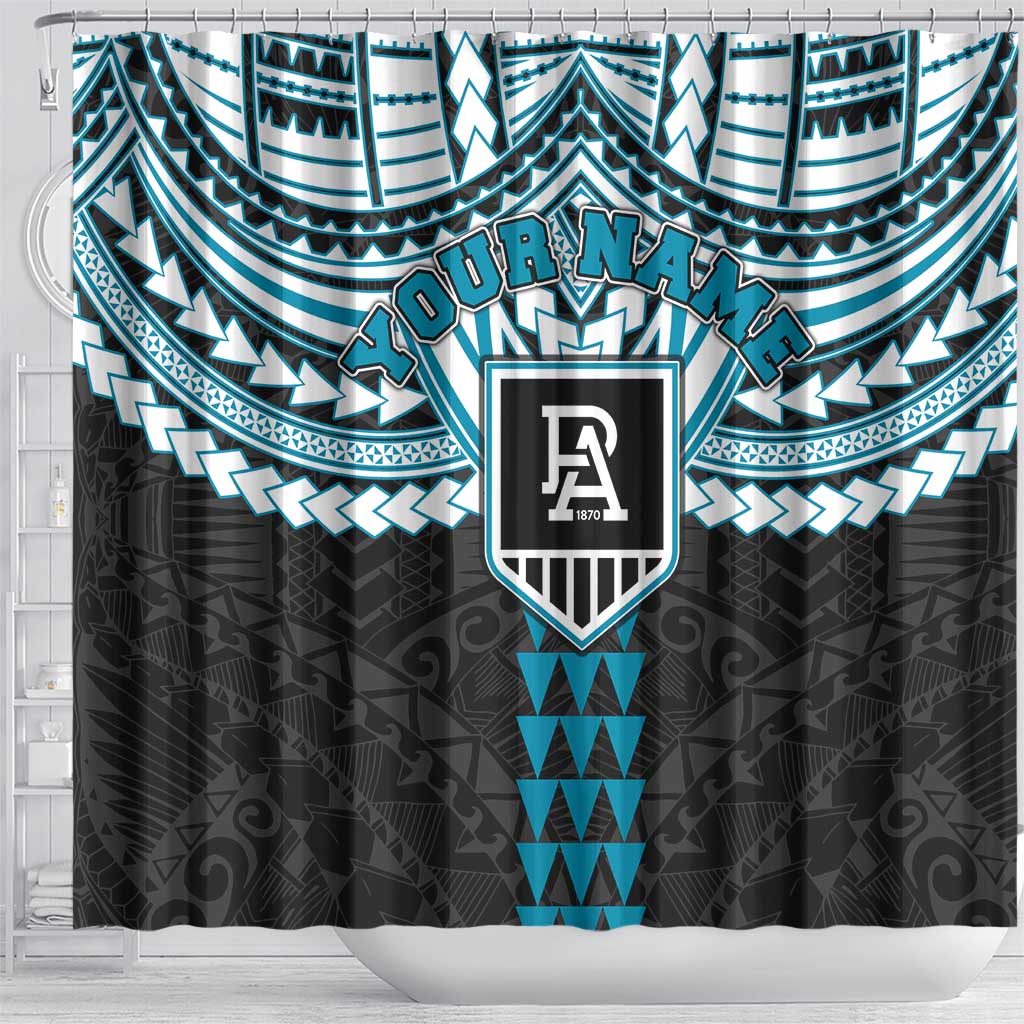 Personalized Port Adelaide Power Shower Curtain Polynesian Tribal Pattern Heritage Football
