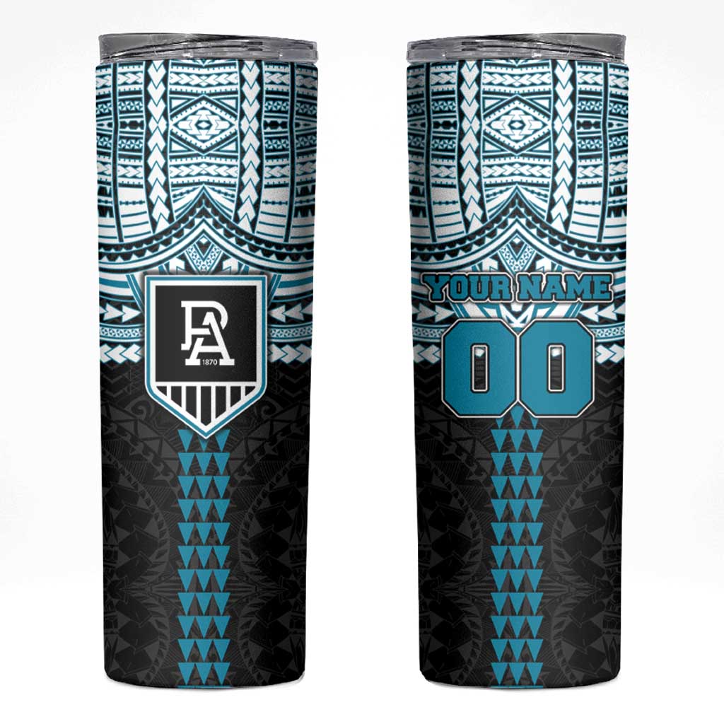 Personalized Port Adelaide Power Skinny Tumbler Polynesian Tribal Pattern Heritage Football