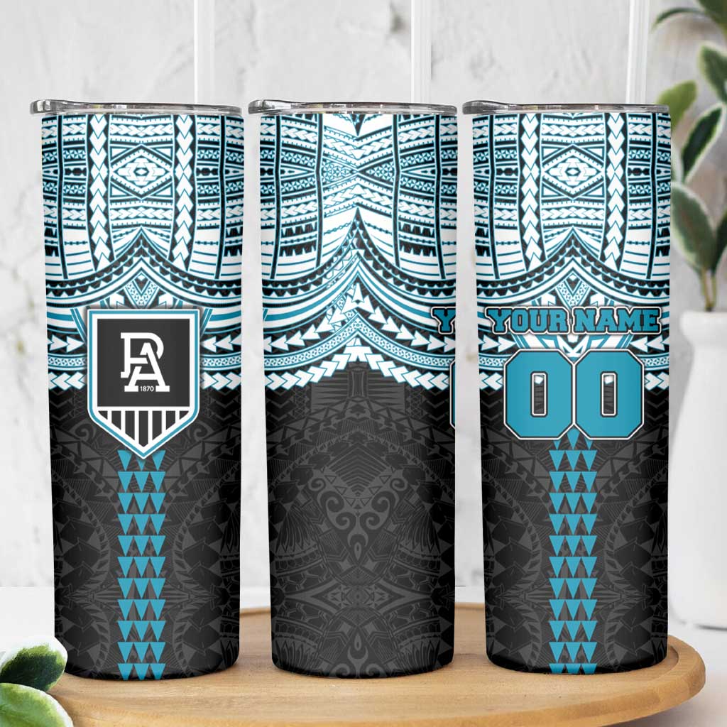 Personalized Port Adelaide Power Skinny Tumbler Polynesian Tribal Pattern Heritage Football