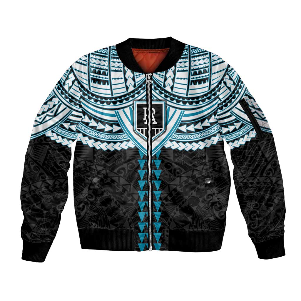 Personalized Port Adelaide Power Sleeve Zip Bomber Jacket Polynesian Tribal Pattern Heritage Football