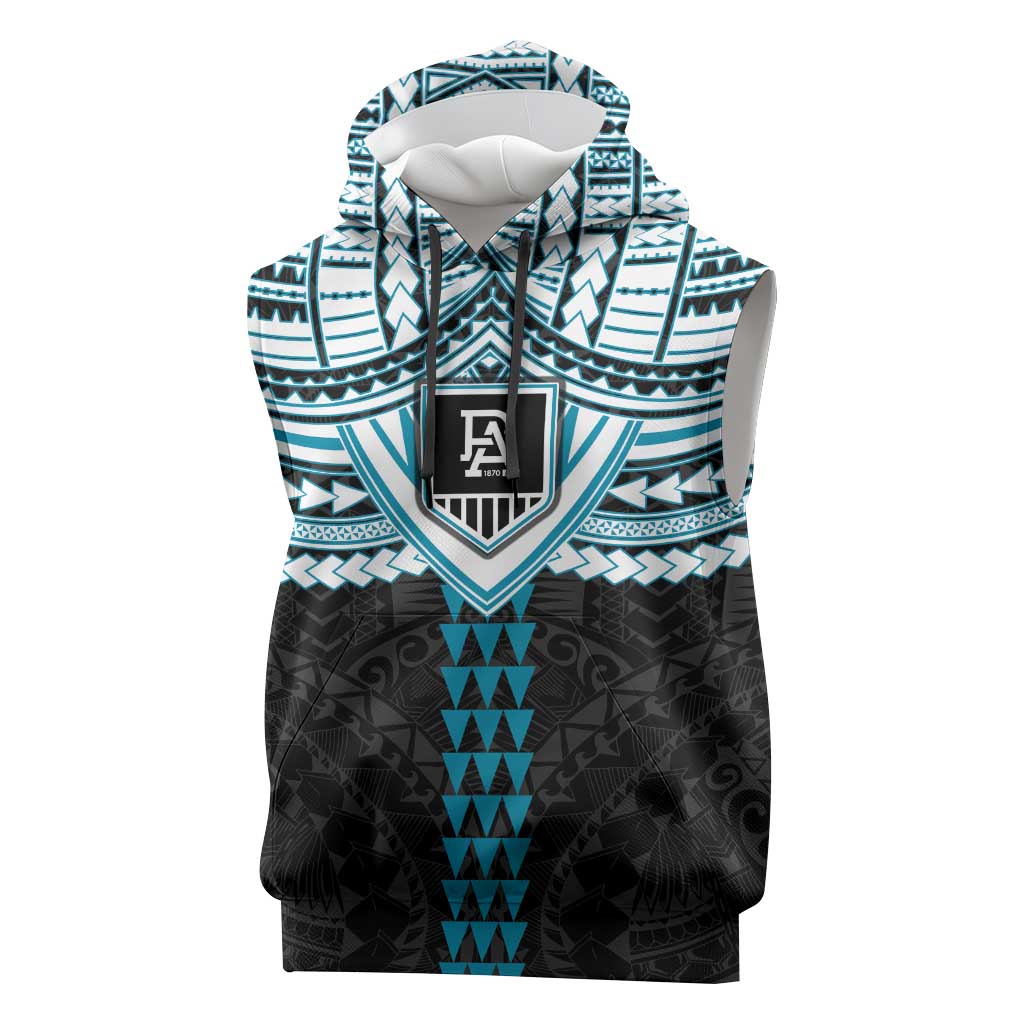 Personalized Port Adelaide Power Sleeveless Hoodie Polynesian Tribal Pattern Heritage Football